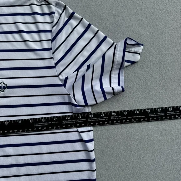 RLX Ralph Lauren Golf Polo Shirt Men Large Striped White/Navy Performance Casual - Picture 7 of 9